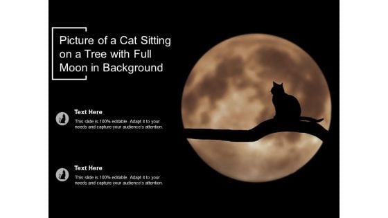 Picture Of A Cat Sitting On A Tree With Full Moon In Background Ppt PowerPoint Presentation Model Information