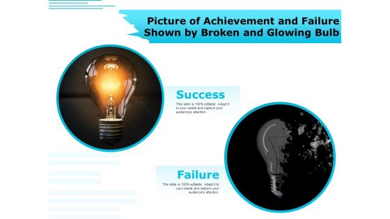 Picture Of Achievement And Failure Shown By Broken And Glowing Bulb Ppt PowerPoint Presentation Slides Objects PDF