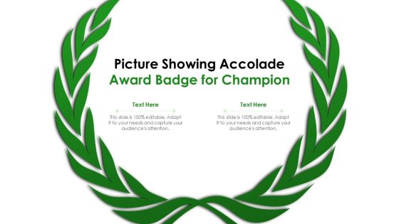 Picture Showing Accolade Award Badge For Champion Ppt PowerPoint Presentation Gallery Infographics PDF