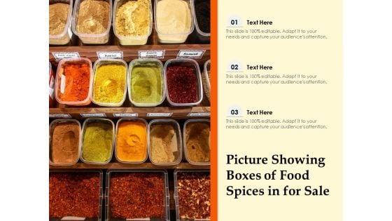 Picture Showing Boxes Of Food Spices In For Sale Ppt PowerPoint Presentation Icon Layout Ideas PDF