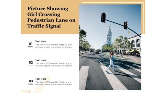 Picture Showing Girl Crossing Pedestrian Lane On Traffic Signal Ppt PowerPoint Presentation Infographics Grid PDF