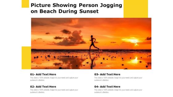 Picture Showing Person Jogging On Beach During Sunset Ppt PowerPoint Presentation Gallery Background Image PDF