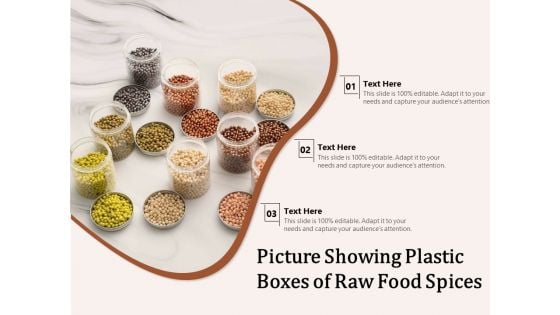 Picture Showing Plastic Boxes Of Raw Food Spices Ppt PowerPoint Presentation Professional Samples PDF