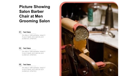 Picture Showing Salon Barber Chair At Men Grooming Salon Ppt PowerPoint Presentation File Outline PDF