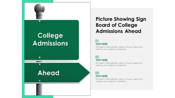 Picture Showing Sign Board Of College Admissions Ahead Ppt PowerPoint Presentation Gallery Topics PDF