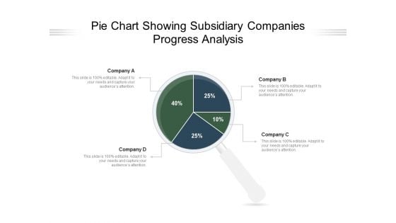 Pie Chart Showing Subsidiary Companies Progress Analysis Ppt PowerPoint Presentation Slides Example Topics PDF