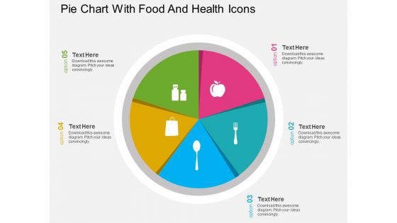 Pie Chart With Food And Health Icons Powerpoint Template