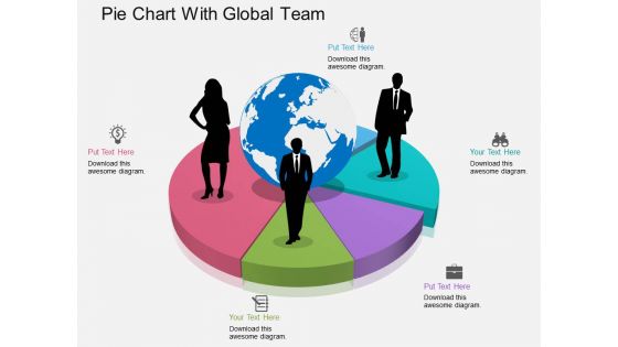 Pie Chart With Global Team Powerpoint Template