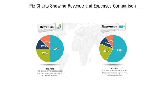 Pie Charts Showing Revenue And Expenses Comparison Ppt PowerPoint Presentation File Objects PDF