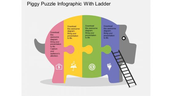 Piggy Puzzle Infographic With Ladder Powerpoint Template