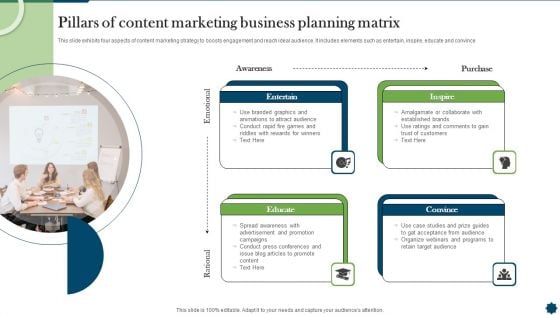 Pillars Of Content Marketing Business Planning Matrix Formats PDF