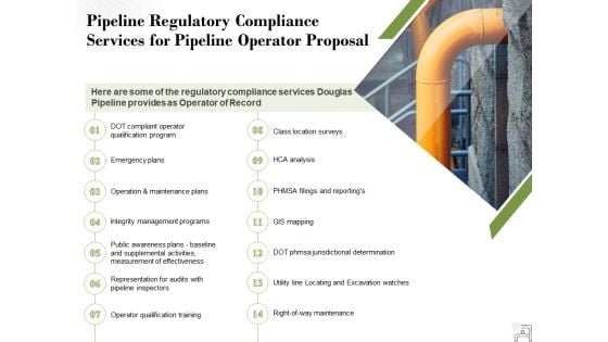 Pipeline Regulatory Compliance Services For Pipeline Operator Proposal Ppt PowerPoint Presentation Model Portrait