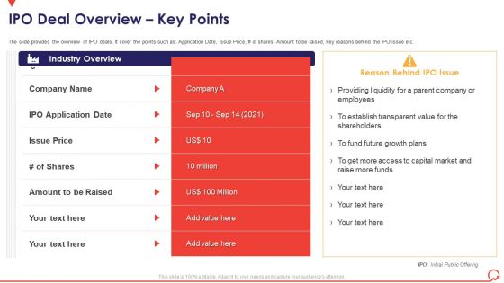 Pitch Book Capital Funding Deal IPO Pitchbook IPO Deal Overview Key Points Inspiration PDF