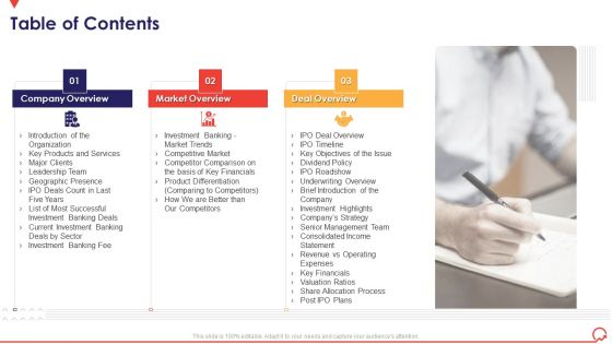 Pitch Book Capital Funding Deal IPO Pitchbook Table Of Contents Brochure PDF