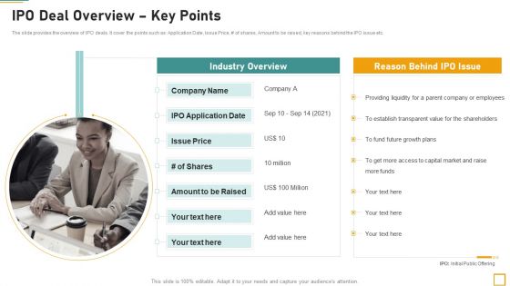 Pitch Book For Investor Funding Contract IPO Deal Overview Key Points Information PDF