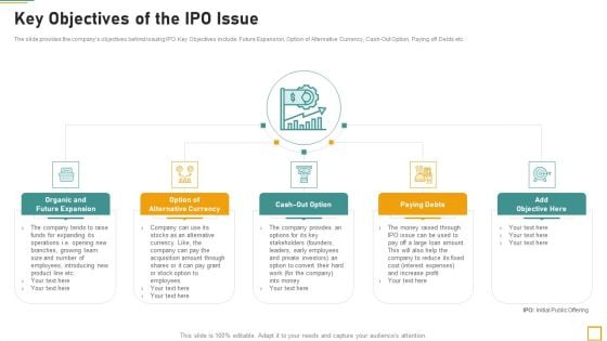 Pitch Book For Investor Funding Contract Key Objectives Of The IPO Issue Inspiration PDF