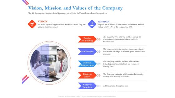 Pitch Deck For Fund Raising From Series C Funding Vision Mission And Values Of The Company Slides PDF