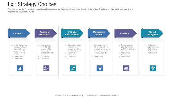 Pitch Deck For Fundraising From Angel Investors Exit Strategy Choices Ppt Styles Grid PDF