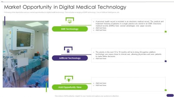 Pitch Deck For Healthcare Application Market Opportunity In Digital Medical Technology Portrait PDF