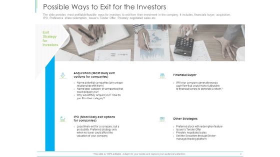 Pitch Deck For Mezzanine Financing Possible Ways To Exit For The Investors Ppt Inspiration Gridlines PDF