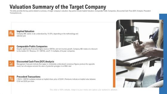 Pitch Deck For Procurement Deal Valuation Summary Of The Target Company Formats PDF Pitch Deck For Procurement Deal Valuation Summary Of The Target Company Formats PDF