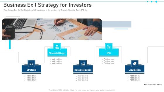 Pitch Deck For Raising Capital From Business Finances Business Exit Strategy For Investors Background PDF