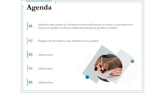 Pitch Deck For Raising Funds From Product Crowdsourcing Agenda Slides PDF