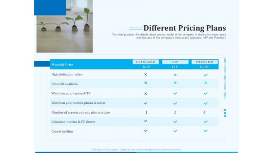 Pitch Deck For Seed Financing Different Pricing Plans Demonstration PDF