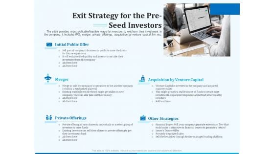 Pitch Deck For Seed Financing Exit Strategy For The Pre Seed Investors Mockup PDF