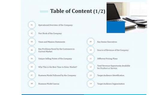 Pitch Deck For Seed Financing Table Of Content Business Ppt Clipart PDF