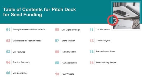 Pitch Deck For Seed Funding Table Of Contents For Pitch Deck For Seed Funding Inspiration PDF Pitch Deck For Seed Funding Table Of Contents For Pitch Deck For Seed Funding Inspiration PDF