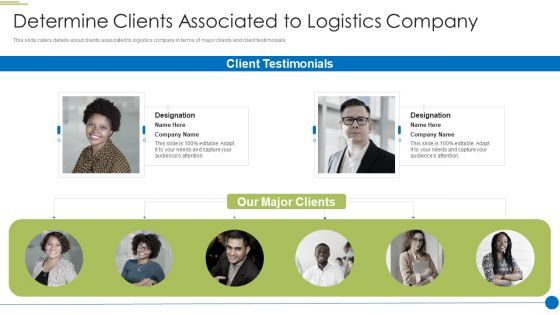 Pitch Deck For Shipping And Logistics Startup Determine Clients Associated To Logistics Company Diagrams PDF