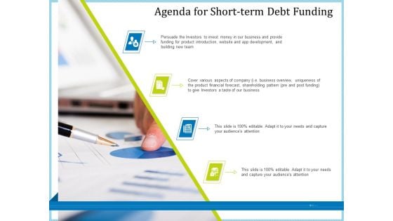 Pitch Deck For Short Term Debt Financing Agenda For Short Term Debt Funding Themes PDF