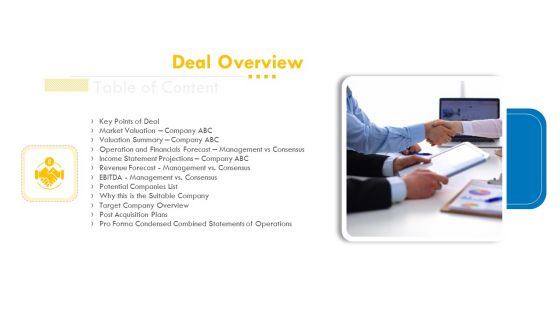 Pitch Deck For Venture Selling Trade Deal Overview Topics PDF