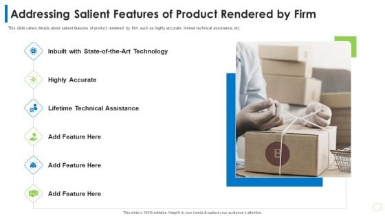 Pitch Deck PPT For Commodity Addressing Salient Features Of Product Rendered By Firm Ppt Diagram Lists PDF