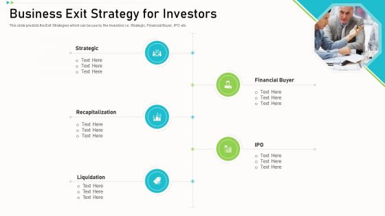 Pitch Deck Ppt Raise Funding Corporate Investors Business Exit Strategy For Investors Themes PDF