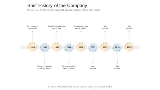 Pitch Deck Raise Capital Interim Financing Investments Brief History Of The Company Background PDF