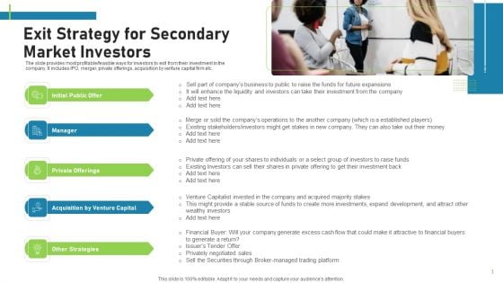 Pitch Deck To Attract Funding After IPO Market Exit Strategy For Secondary Market Investors Themes PDF