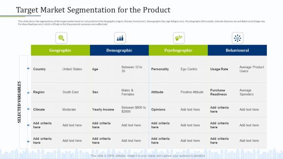 Pitch Deck To Draw External Capital From Commercial Banking Institution Target Market Segmentation For The Product Background PDF