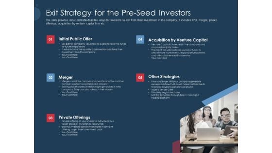 Pitch Deck To Gather Funding From Initial Capital Exit Strategy For The Pre Seed Investors Template PDF