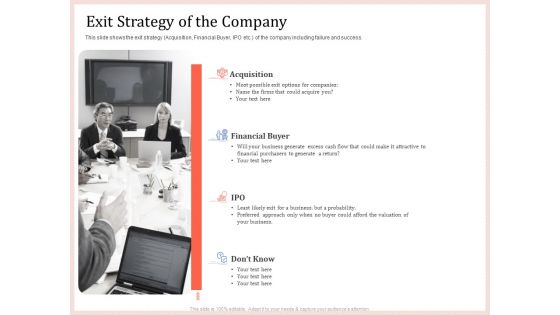 Pitch Deck To Raise Capital From Product Pooled Funding Exit Strategy Of The Company Introduction PDF