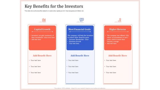 Pitch Deck To Raise Capital From Product Pooled Funding Key Benefits For The Investors Microsoft PDF