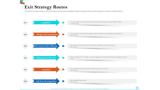 Pitch Presentation Raising Series C Funds Investment Company Exit Strategy Routes Guidelines PDF