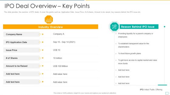 Pitchbook For IPO Deal IPO Deal Overview Key Points Professional PDF