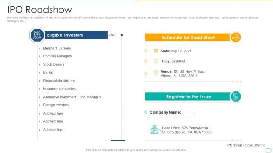 Pitchbook For IPO Deal IPO Roadshow Clipart PDF