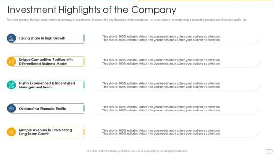 Pitchbook For IPO Deal Investment Highlights Of The Company Icons PDF Pitchbook For IPO Deal Investment Highlights Of The Company Icons PDF