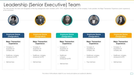 Pitchbook For IPO Deal Leadership Senior Executive Team Microsoft PDF