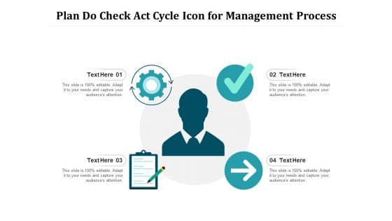 Plan Do Check Act Cycle Icon For Management Process Ppt PowerPoint Presentation Inspiration Templates PDF