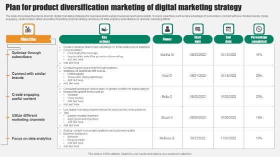 Plan For Product Diversification Marketing Of Digital Marketing Strategy Professional PDF