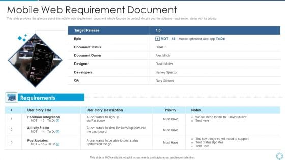 Plan For Project Scoping Management Mobile Web Requirement Document Graphics PDF